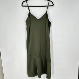 Sam Edelman Green Satin Spaghetti Strap V Neck Womens Midi Slipdress Sz 14